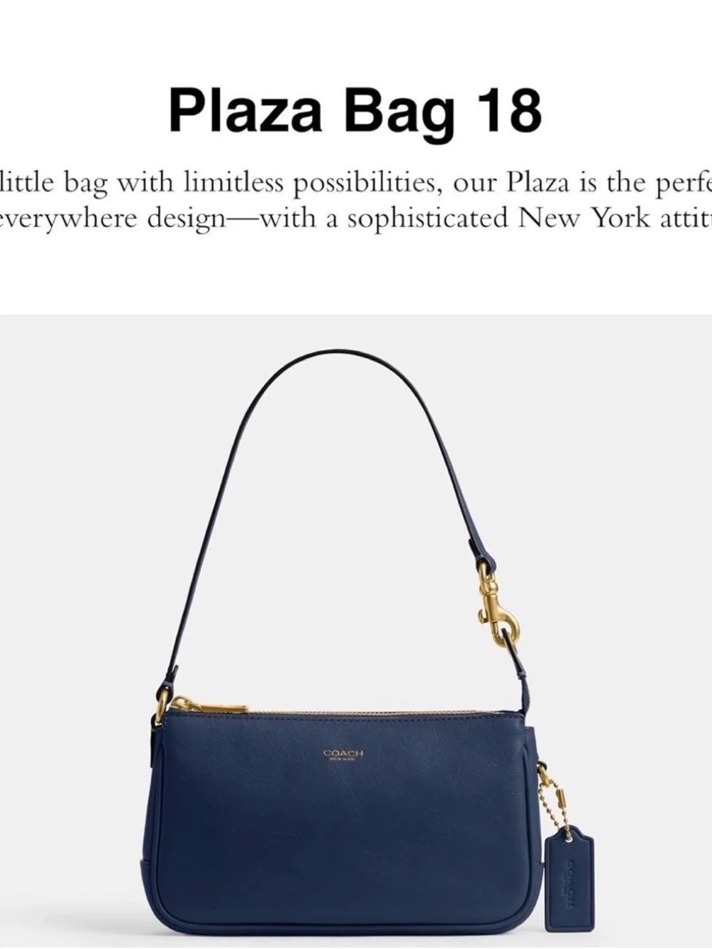Coach Navy Leather Plaza 18 with Gold Hardware